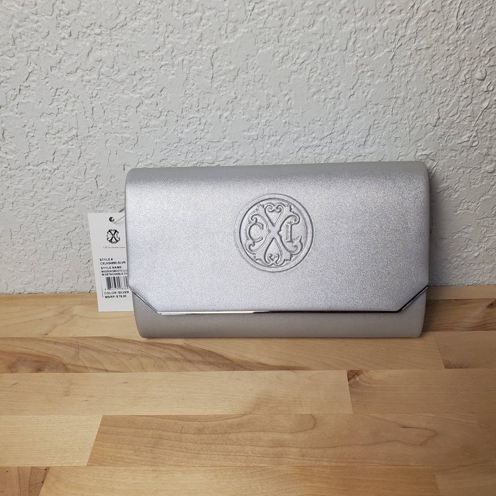 CXL by Christian Lacroix Madison Smooth Clutch With Chain Shoulder Bag Silver